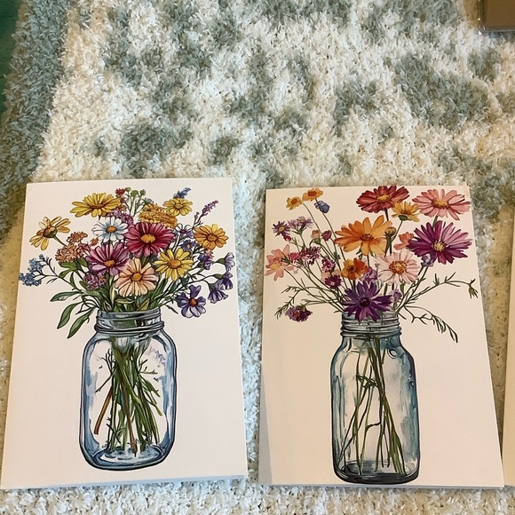 Farmhouse Floral Mason Jar Bouquet Greeting Cards Set of 6 NWT 4x5.5” - Picture 3 of 10